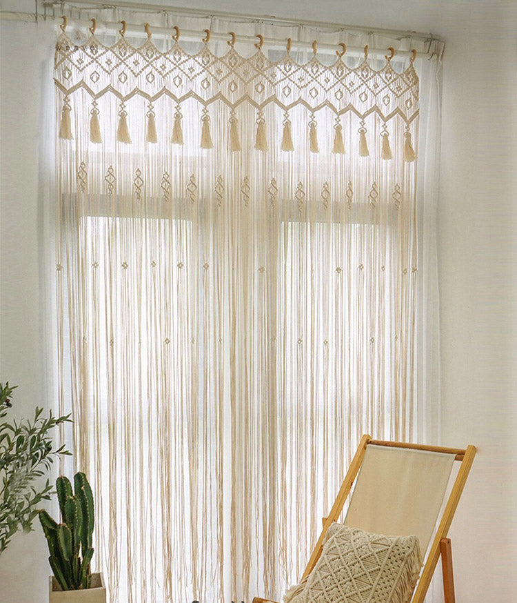 Perforated Nordic Woven Shading Light Tassel Partition Curtain Sliding Curtain - MAXXLIFE ONLINE STORE