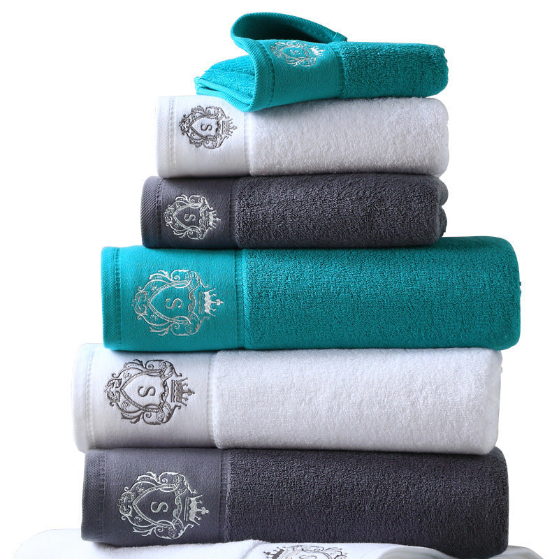 Pure Cotton Bath Towel Oversized Embroidered Absorbent Facial Towel - MAXXLIFE ONLINE STORE