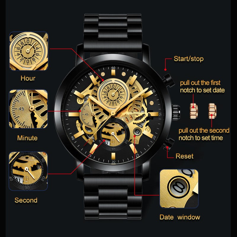 Men's Multi-functional Calendar Watch Hollowed Out - MAXXLIFE ONLINE STORE