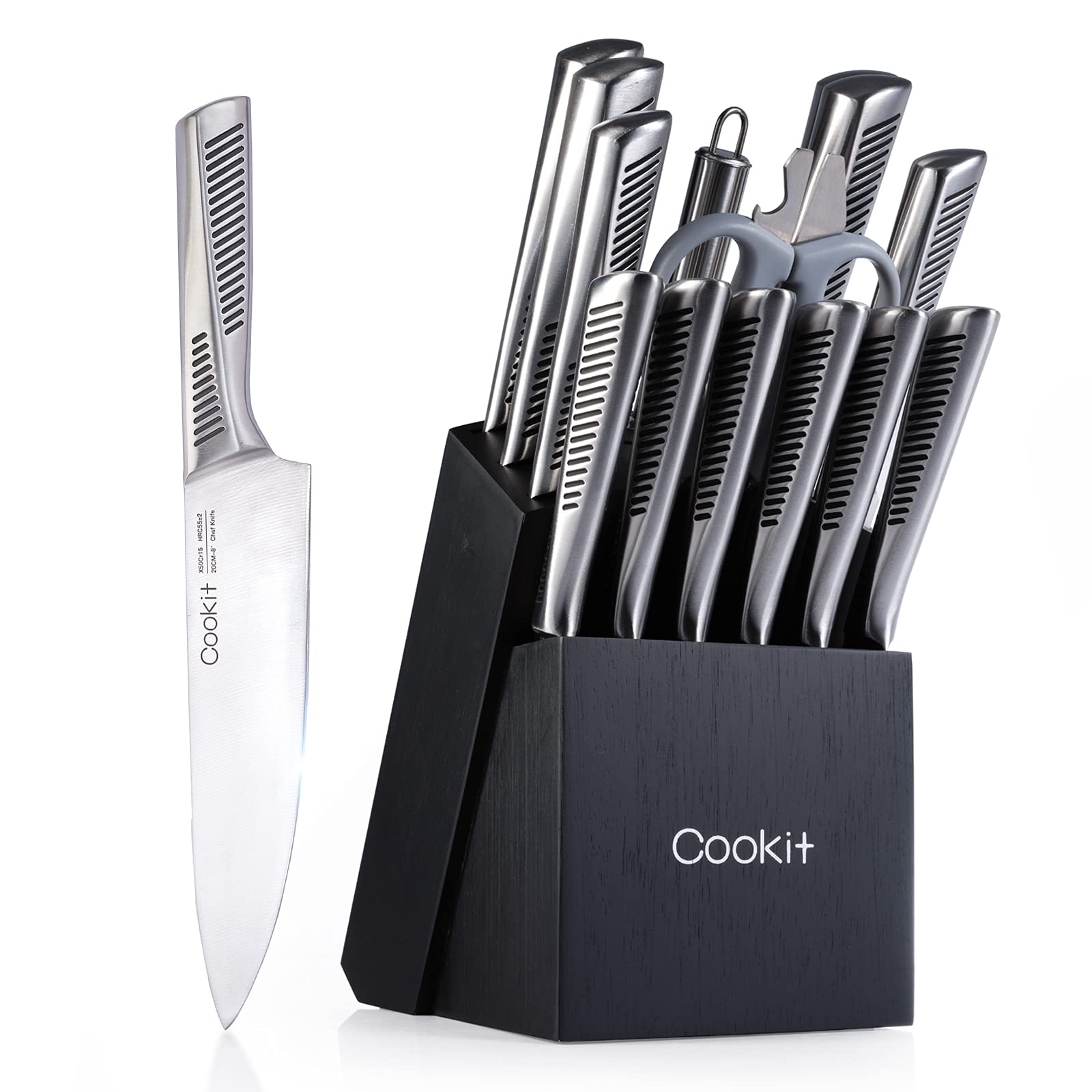 Kitchen Knife Set, 15 Piece Knife Sets with Block, Chef Knives with Non-Slip German Stainless Steel Hollow Handle Cutlery Set with Multifunctional Scissors Knife Sharpener  Amazon Platform Banned - MAXXLIFE ONLINE STORE