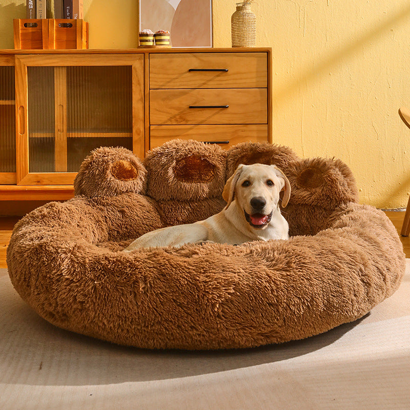 Dog Bed Cat Mat Round Large Pet House Long Plush Deep Sleeping Warm Bear Paw Shape Super Soft Cushion Calm Beds - MAXXLIFE ONLINE STORE