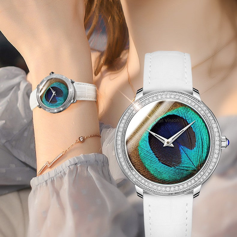 Women's Feather Dial Waterproof Belt Watch - MAXXLIFE ONLINE STORE