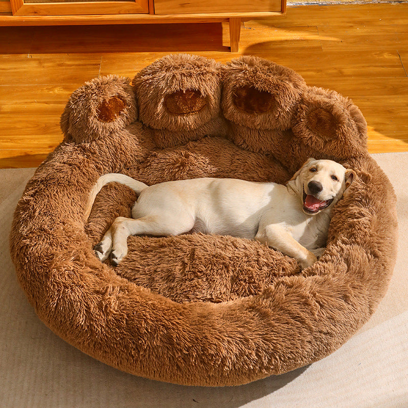 Dog Bed Cat Mat Round Large Pet House Long Plush Deep Sleeping Warm Bear Paw Shape Super Soft Cushion Calm Beds - MAXXLIFE ONLINE STORE