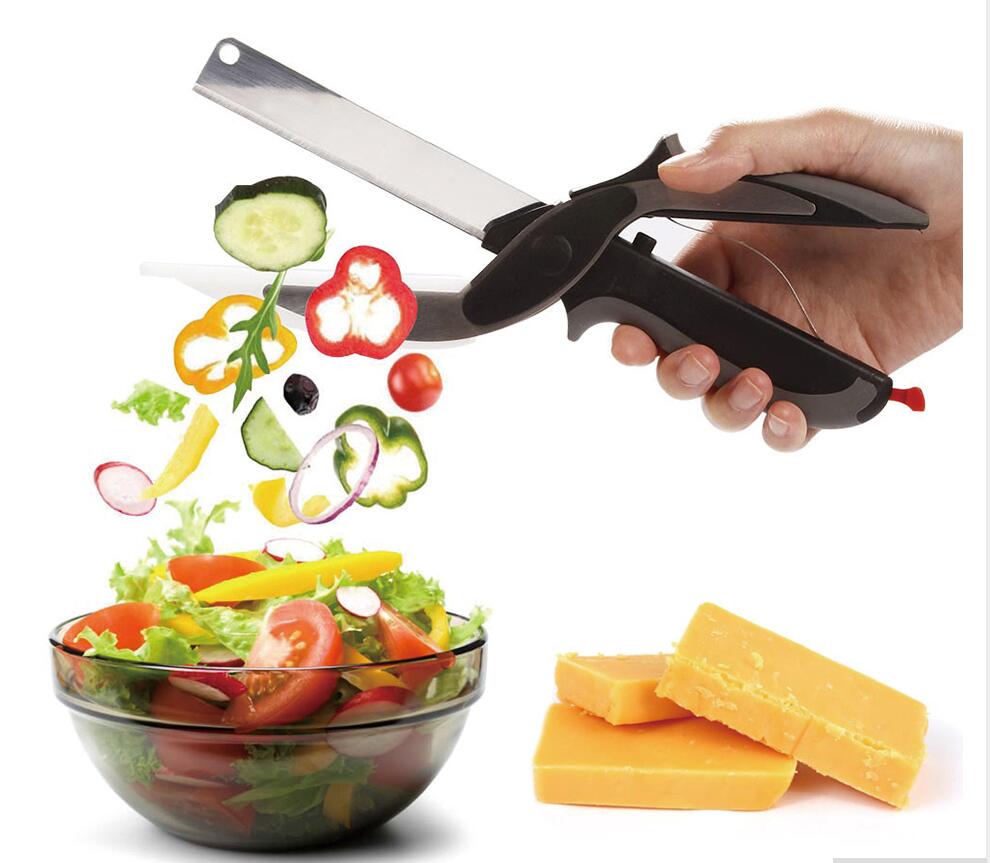 2 in 1 Stainless Steel Kitchen Knife Shears Vegetable Slicer - MAXXLIFE ONLINE STORE