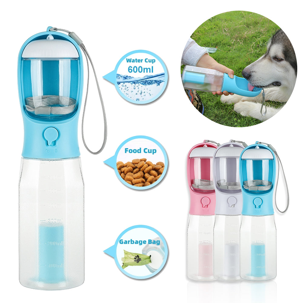 Portable Cat Dog Water Bottle Food Feeder Drinker Poop Dispenser 3 In 1 Leak-proof Multifunctional Dog Water Bottle Pet Products - MAXXLIFE ONLINE STORE