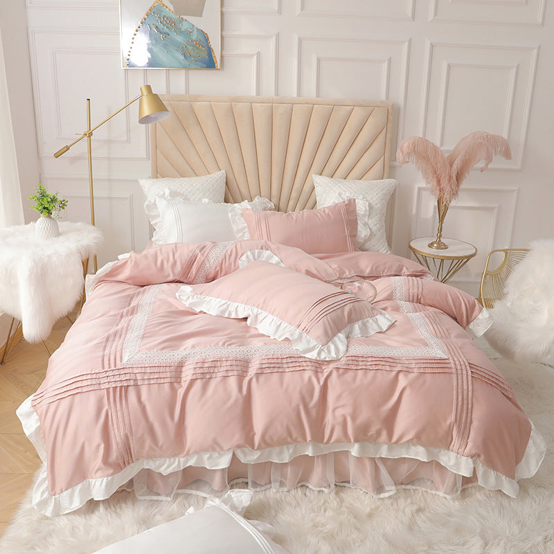 Lace Bed Skirt Quilt Cover Girl Heart Household Bedding Korean Princess Style Four-piece Quilt Cover - MAXXLIFE ONLINE STORE