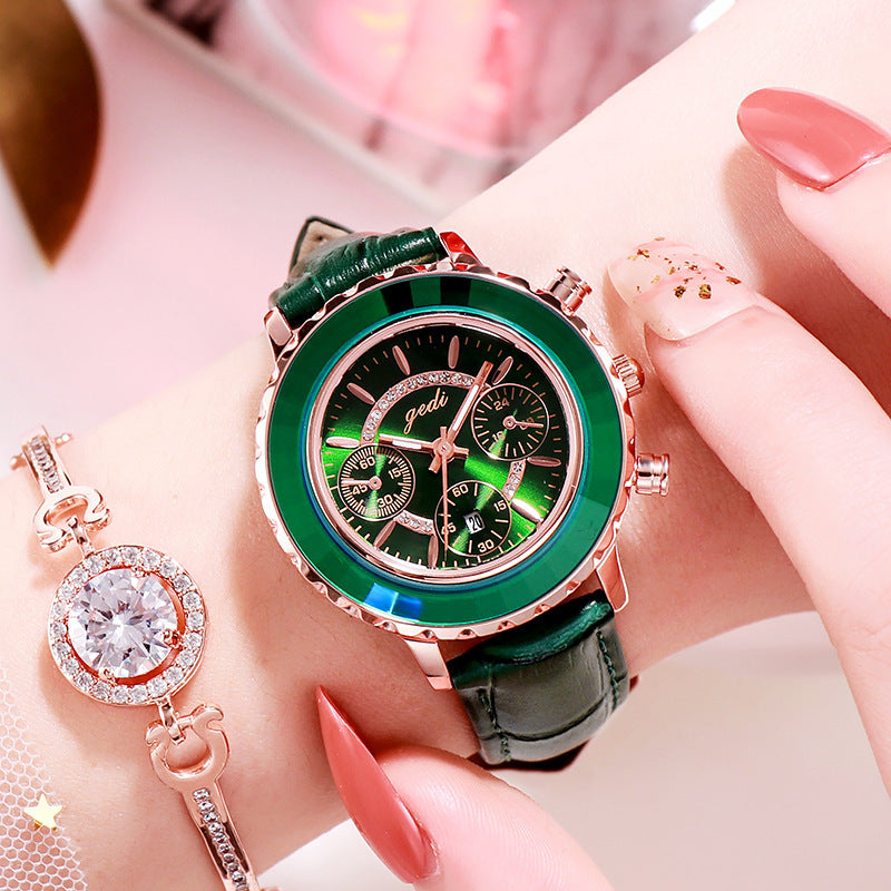 Green Leather Strap Ladies Belt Calendar Watch - MAXXLIFE ONLINE STORE