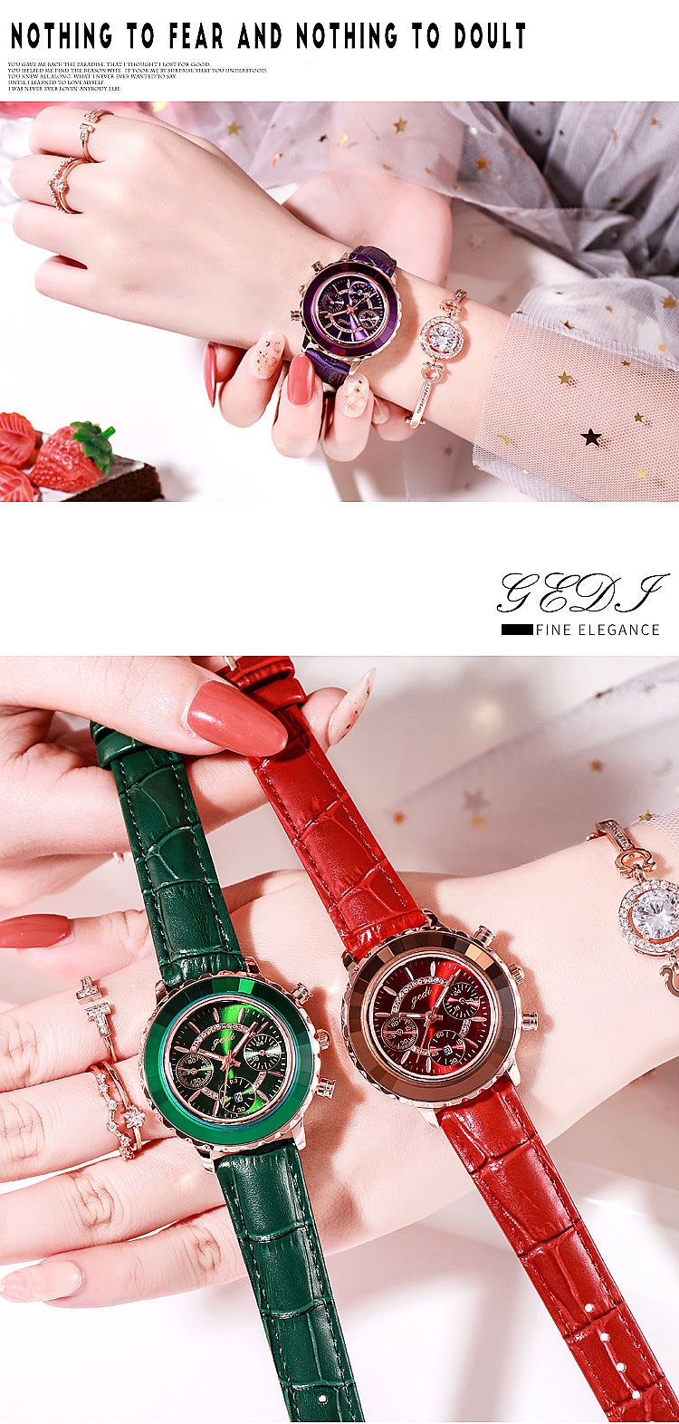 Green Leather Strap Ladies Belt Calendar Watch - MAXXLIFE ONLINE STORE