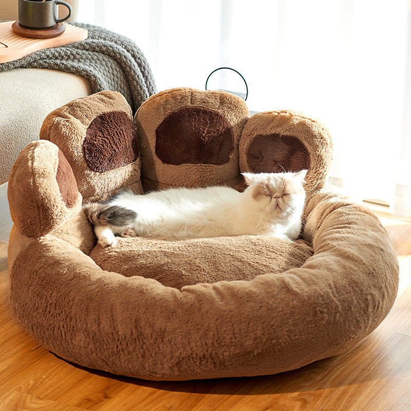 Dog Bed Cat Mat Round Large Pet House Long Plush Deep Sleeping Warm Bear Paw Shape Super Soft Cushion Calm Beds - MAXXLIFE ONLINE STORE