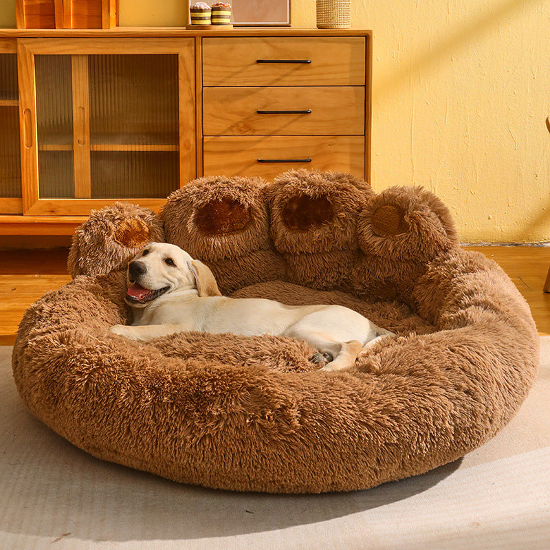 Dog Bed Cat Mat Round Large Pet House Long Plush Deep Sleeping Warm Bear Paw Shape Super Soft Cushion Calm Beds - MAXXLIFE ONLINE STORE