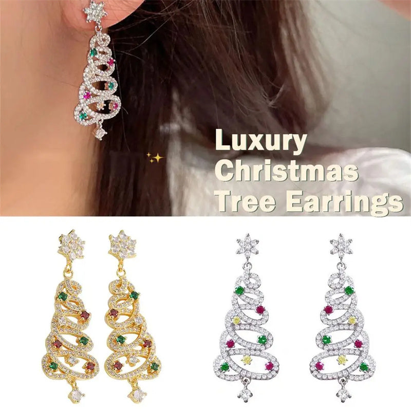 New Full Inlaid Colorful Zircon Christmas Tree Tassel Earrings Women's Fashion Personality Earrings Party Jewelry Christmas Gift - MAXXLIFE ONLINE STORE