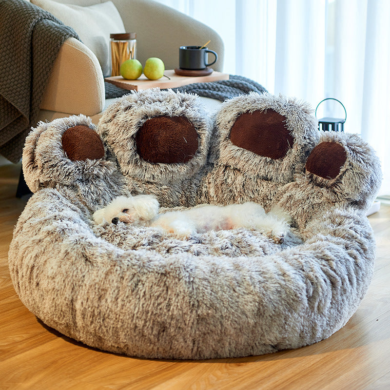 Dog Bed Cat Mat Round Large Pet House Long Plush Deep Sleeping Warm Bear Paw Shape Super Soft Cushion Calm Beds - MAXXLIFE ONLINE STORE