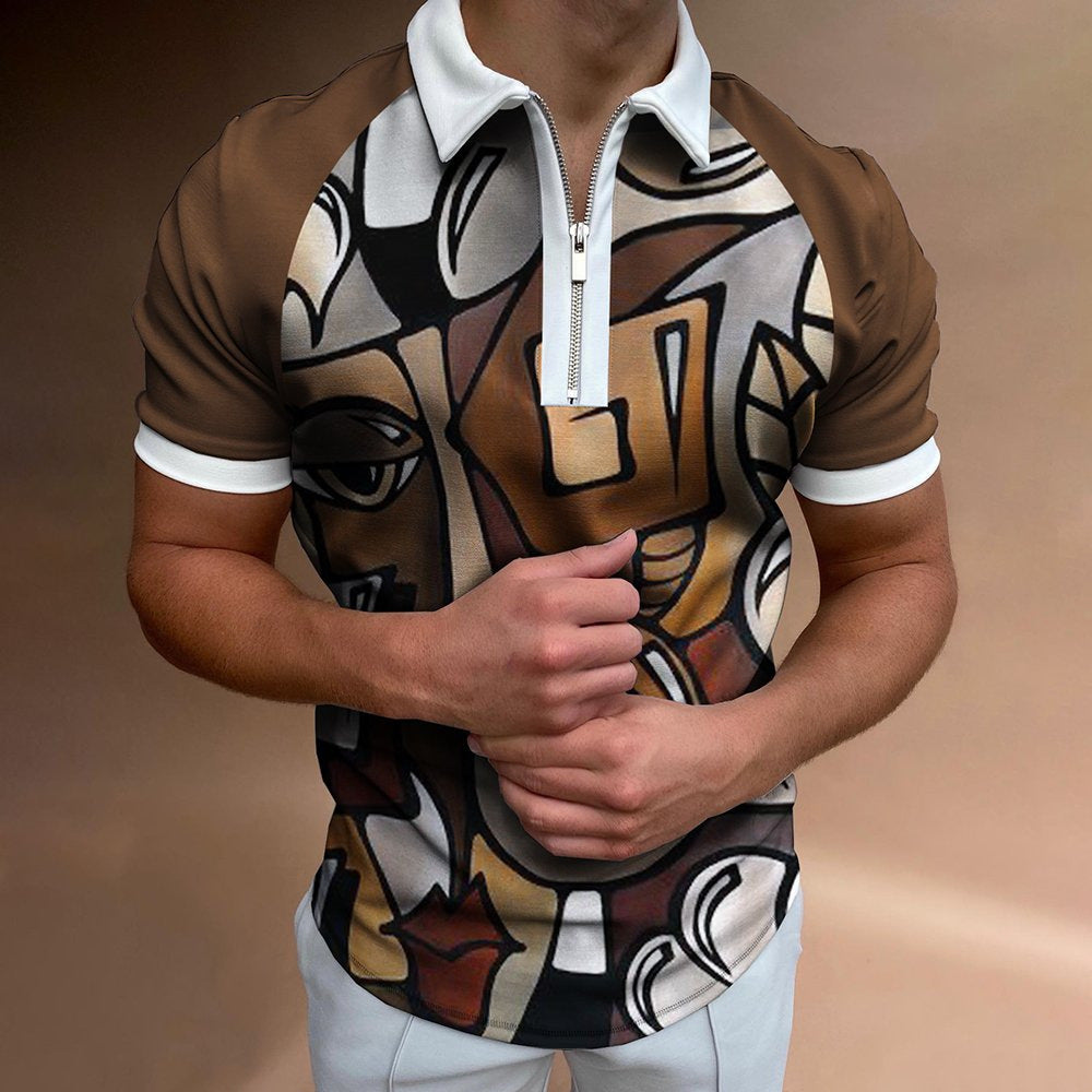Men's POLO Shirt Striped Printed Short Sleeve T-Shirt Lapel Shirt - MAXXLIFE ONLINE STORE