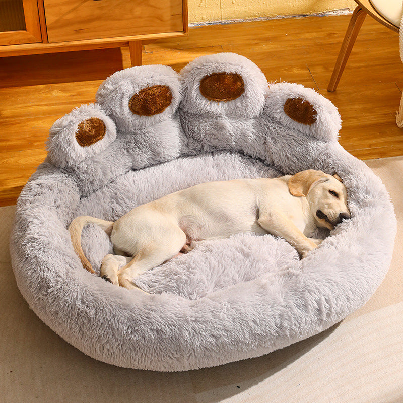 Dog Bed Cat Mat Round Large Pet House Long Plush Deep Sleeping Warm Bear Paw Shape Super Soft Cushion Calm Beds - MAXXLIFE ONLINE STORE