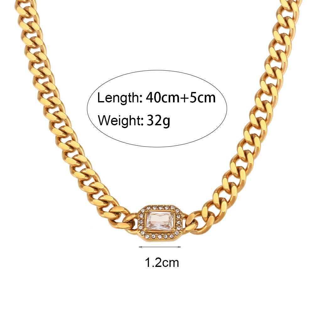 Fashionable All-match Stainless Steel Cuban Link Chain Zircon Bracelet - MAXXLIFE ONLINE STORE