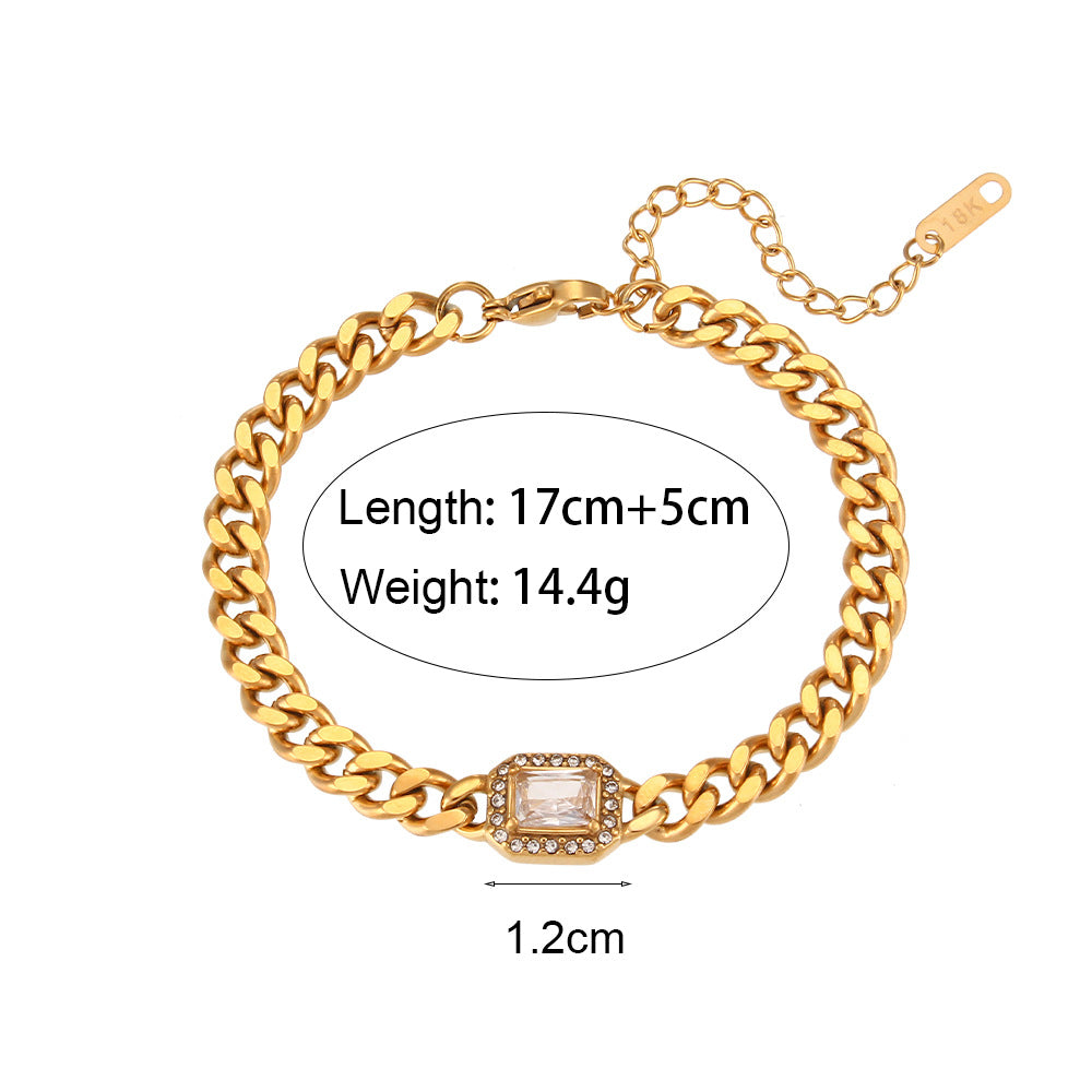 Fashionable All-match Stainless Steel Cuban Link Chain Zircon Bracelet - MAXXLIFE ONLINE STORE