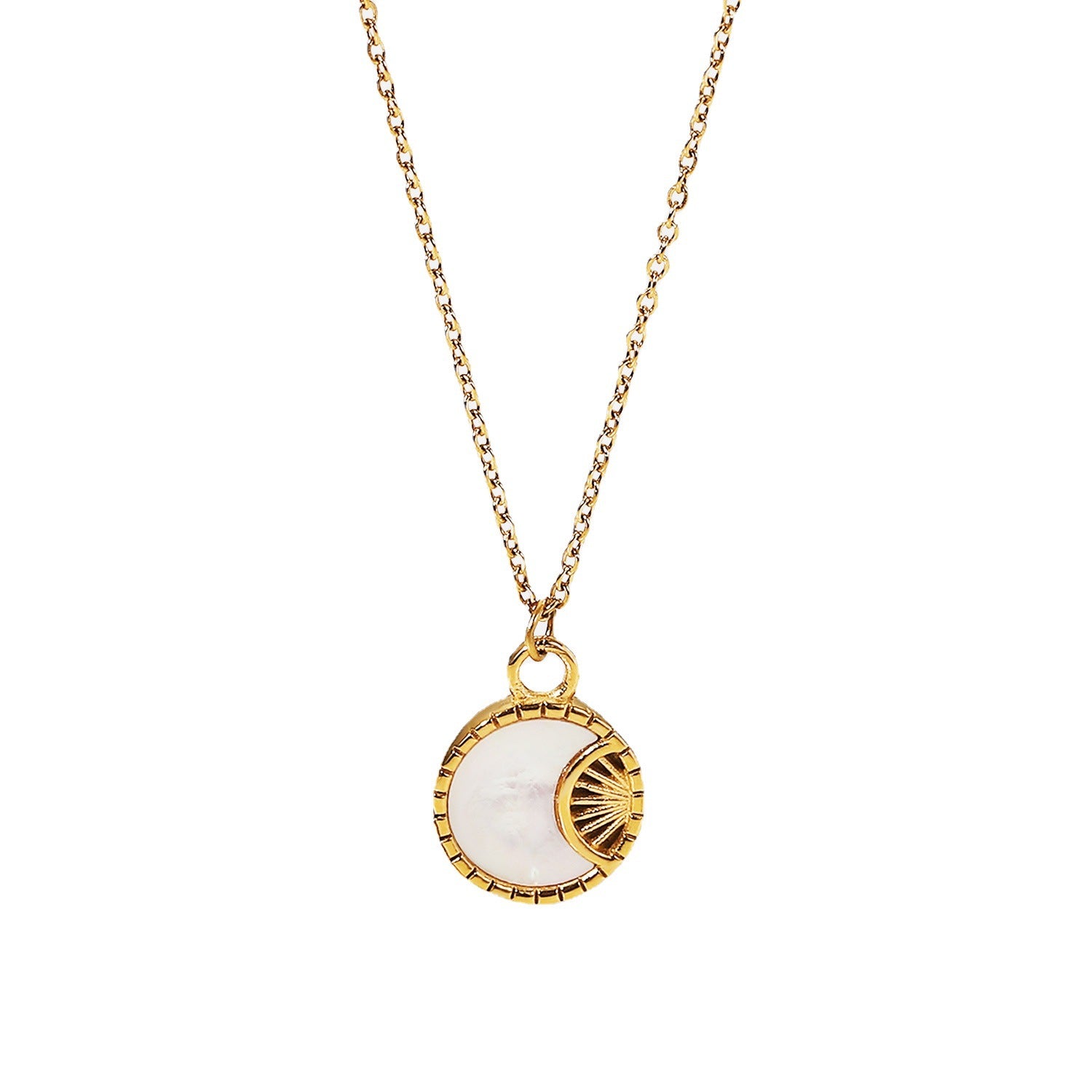 Stainless Steel White Shell Moon Necklace Gold-plated Round - MAXXLIFE ONLINE STORE