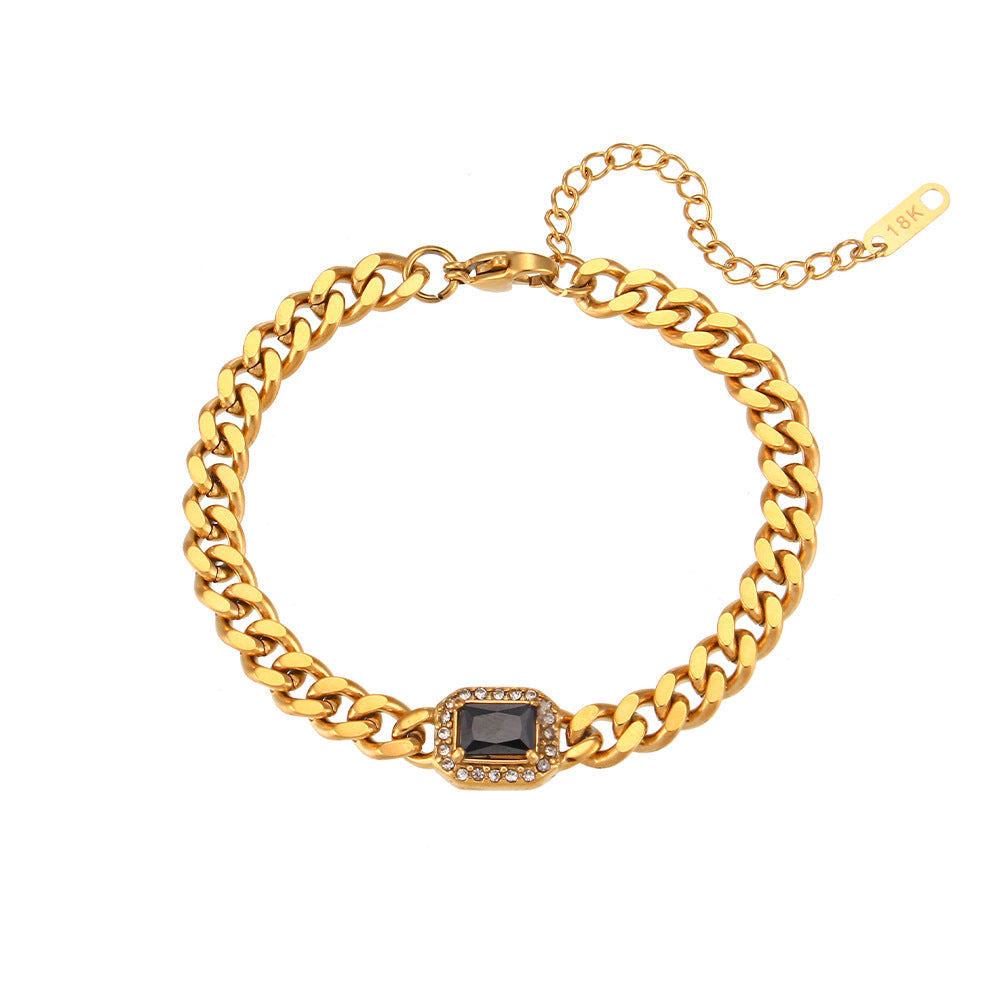 Fashionable All-match Stainless Steel Cuban Link Chain Zircon Bracelet - MAXXLIFE ONLINE STORE