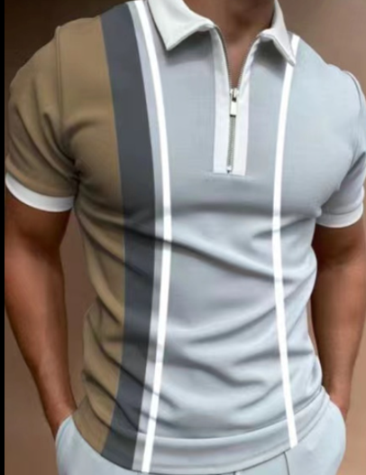 Men's POLO Shirt Striped Printed Short Sleeve T-Shirt Lapel Shirt - MAXXLIFE ONLINE STORE