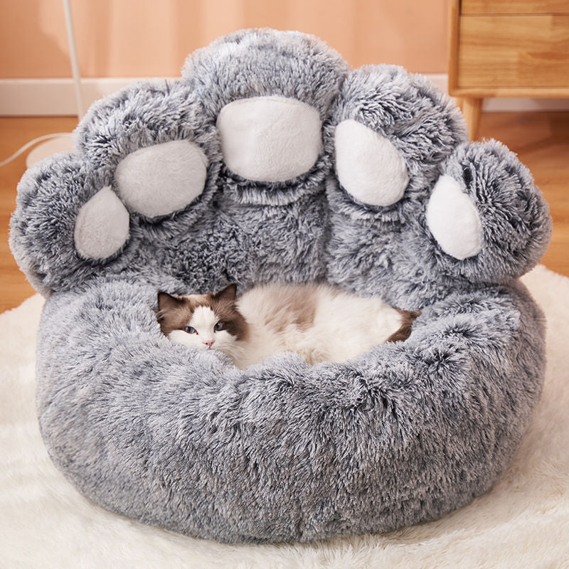 Dog Bed Cat Mat Round Large Pet House Long Plush Deep Sleeping Warm Bear Paw Shape Super Soft Cushion Calm Beds - MAXXLIFE ONLINE STORE