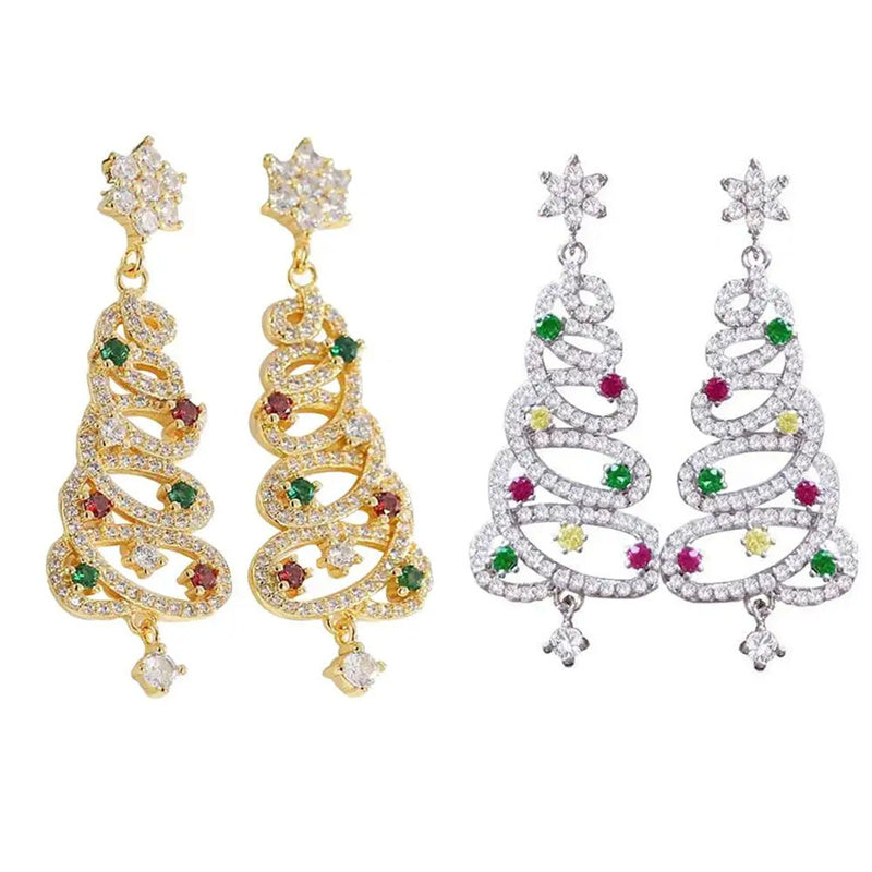 New Full Inlaid Colorful Zircon Christmas Tree Tassel Earrings Women's Fashion Personality Earrings Party Jewelry Christmas Gift - MAXXLIFE ONLINE STORE
