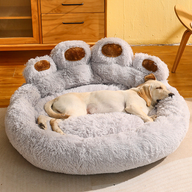 Dog Bed Cat Mat Round Large Pet House Long Plush Deep Sleeping Warm Bear Paw Shape Super Soft Cushion Calm Beds - MAXXLIFE ONLINE STORE