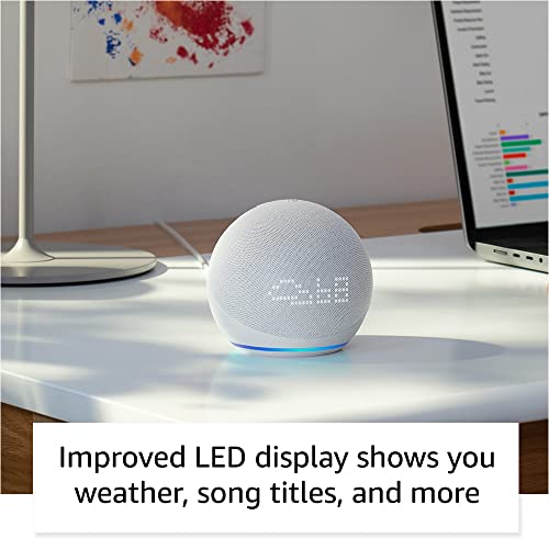 Amazon Echo Dot (5th Gen) with clock | Compact smart speaker with Alexa and enhanced LED display for at-a-glance clock, timers, weather, and more | Cloud Blue - MAXXLIFE ONLINE STORE